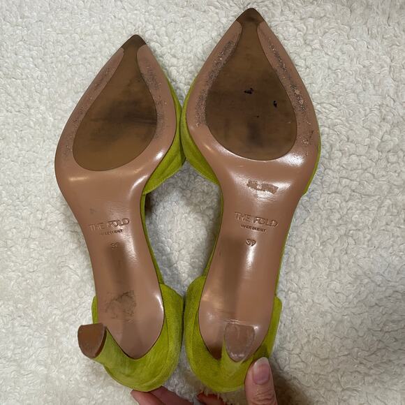 The Fold London Treviso Suede Heels D'Orsay Chartreuse Green Pointed Toe 39 8.5 - Picture 8 of 8